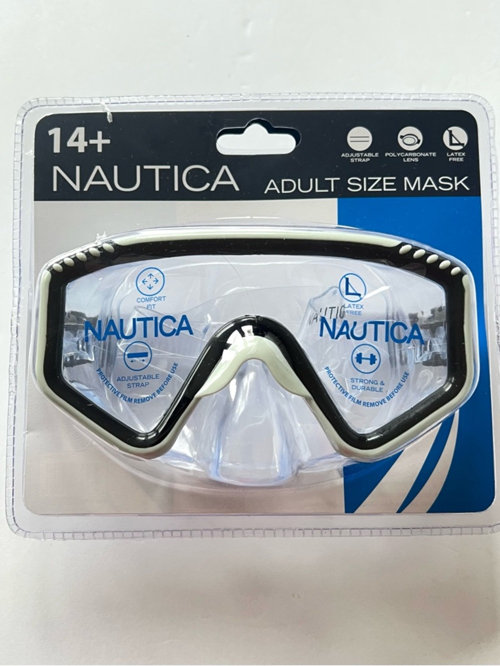 Nautica Adult Size Mask Swimming Goggles Adjustable Strap Polycarbonate Latex